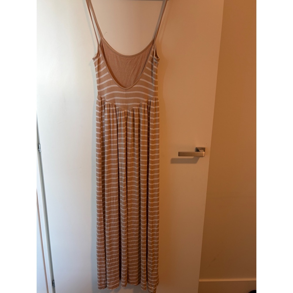 Rachel Pally Basque Waist Low Back Maxi Dress Tan White Striped Medium
